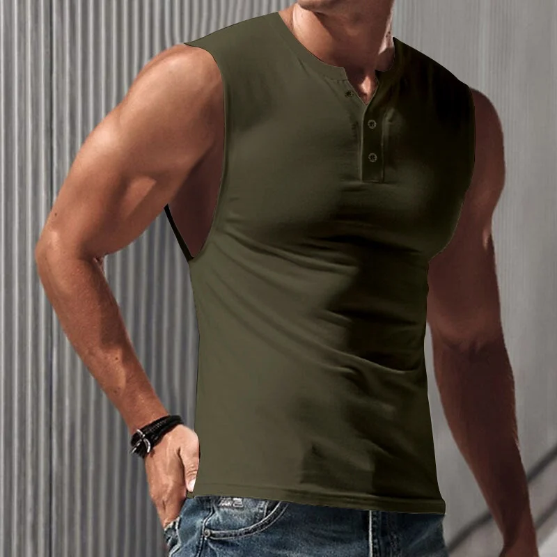 2025 Summer fitness button V-neck undershirt Men Sleeveless Tank Tops running Loose T-shirt gym men Sports vest Breathable tops