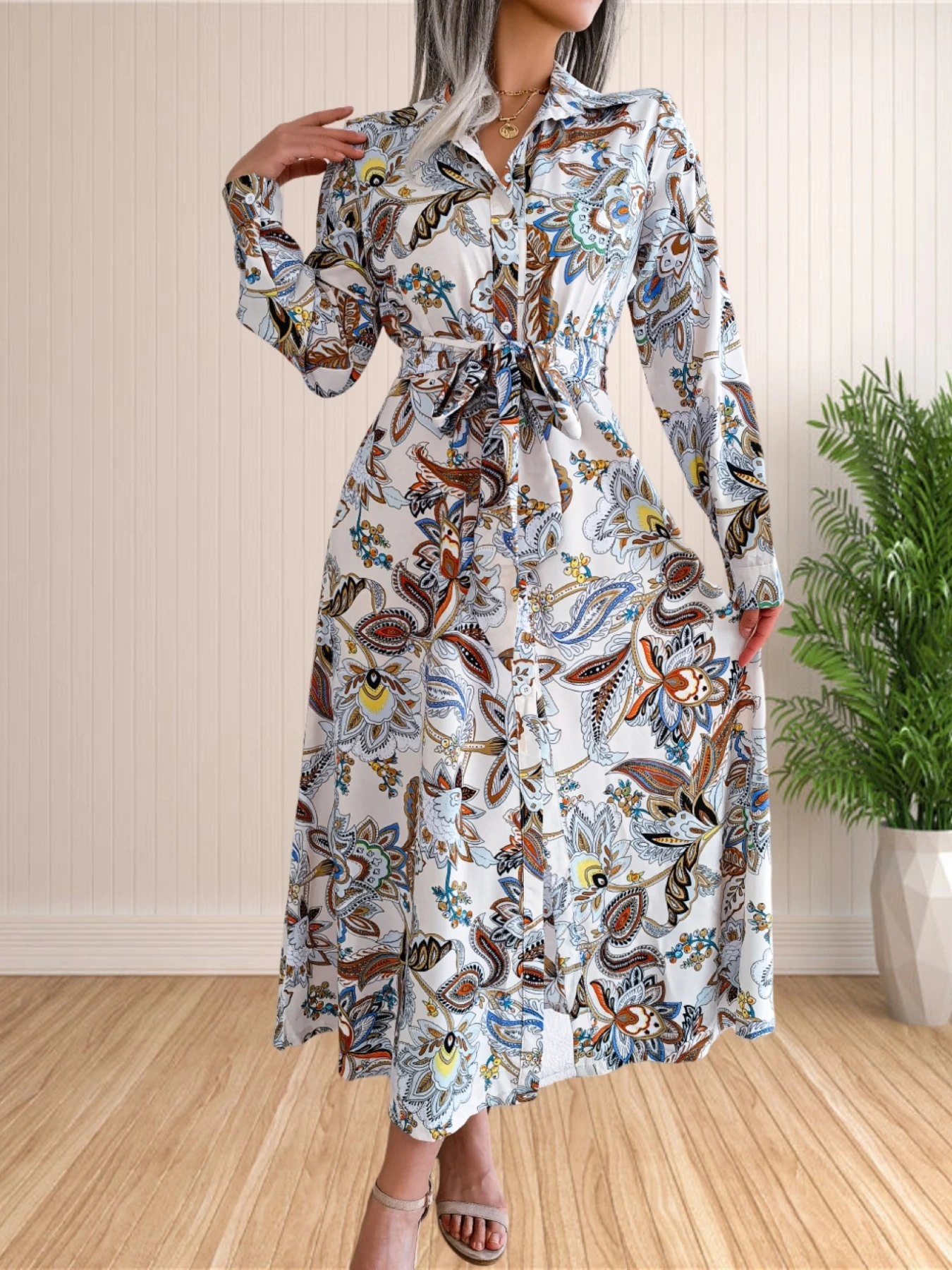 Hemd kleider für Frauen fallen fließendes Blumen hemd Kleid Button-Down-Hemd kleid elegantes Midi kleid Urlaub