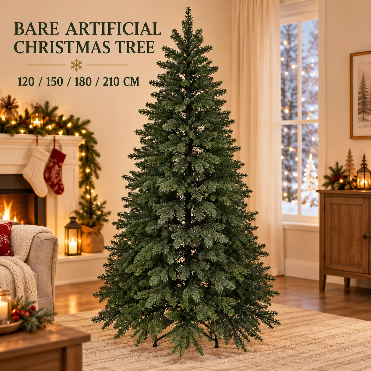 Arbre De NoëL Artificiel 100% Pe, Cryptage, Grand Arbre De NoëL Vert De Haute Qualité, 120Cm-210Cm, DéCorations De FêTe De Famille-image