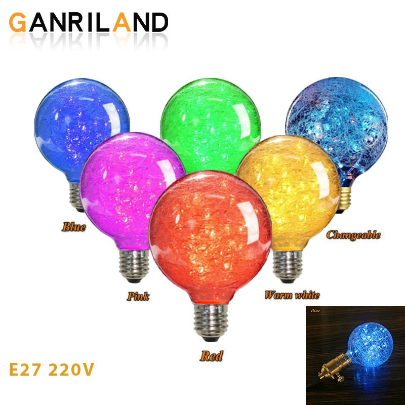 GANRILAND G95 Colorful LED Edison Bulb String Light Copper Wire E27 220V Globe Bulb 50 Lamp Bead Christmas Lighting Indoor Decor