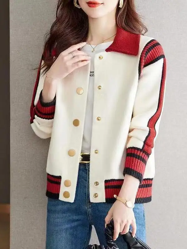 

Вязаный шерстяной кардиган Ele для женщин с отложным воротником, верхняя одежда на весну-осень-зиму, модный топ с яркими декоративными элементами