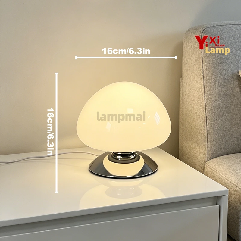 Murano Glass Mushroom Disc Lamp, Mid-Century Modern Dimmable Bedside Lamp, Decor Light for Bedroom, Dorm & Living Room - view 6