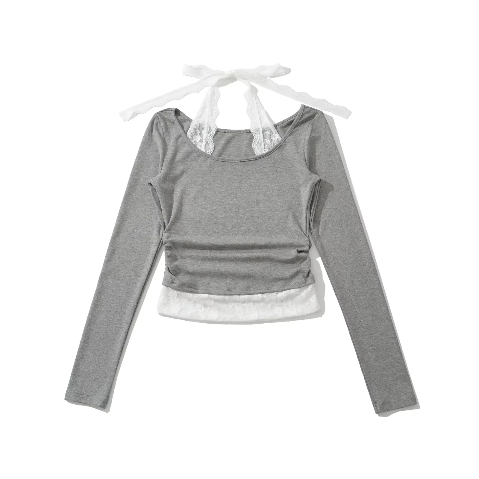 Maglietta Lunga in Pizzo da Donna, Aderente in Vita, Base Elegante, Design Estivo e Autunnale 2025