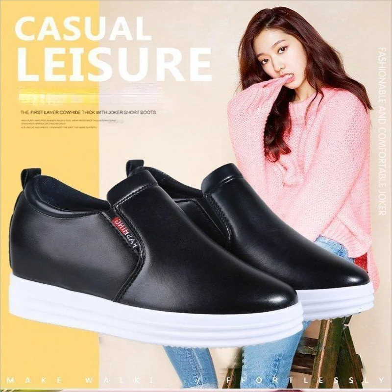 

New Spring Aututmn Winter Pu Leather Upper Inner High Platform Casual Shoes Outdoor Footwear zapatillas de mujer