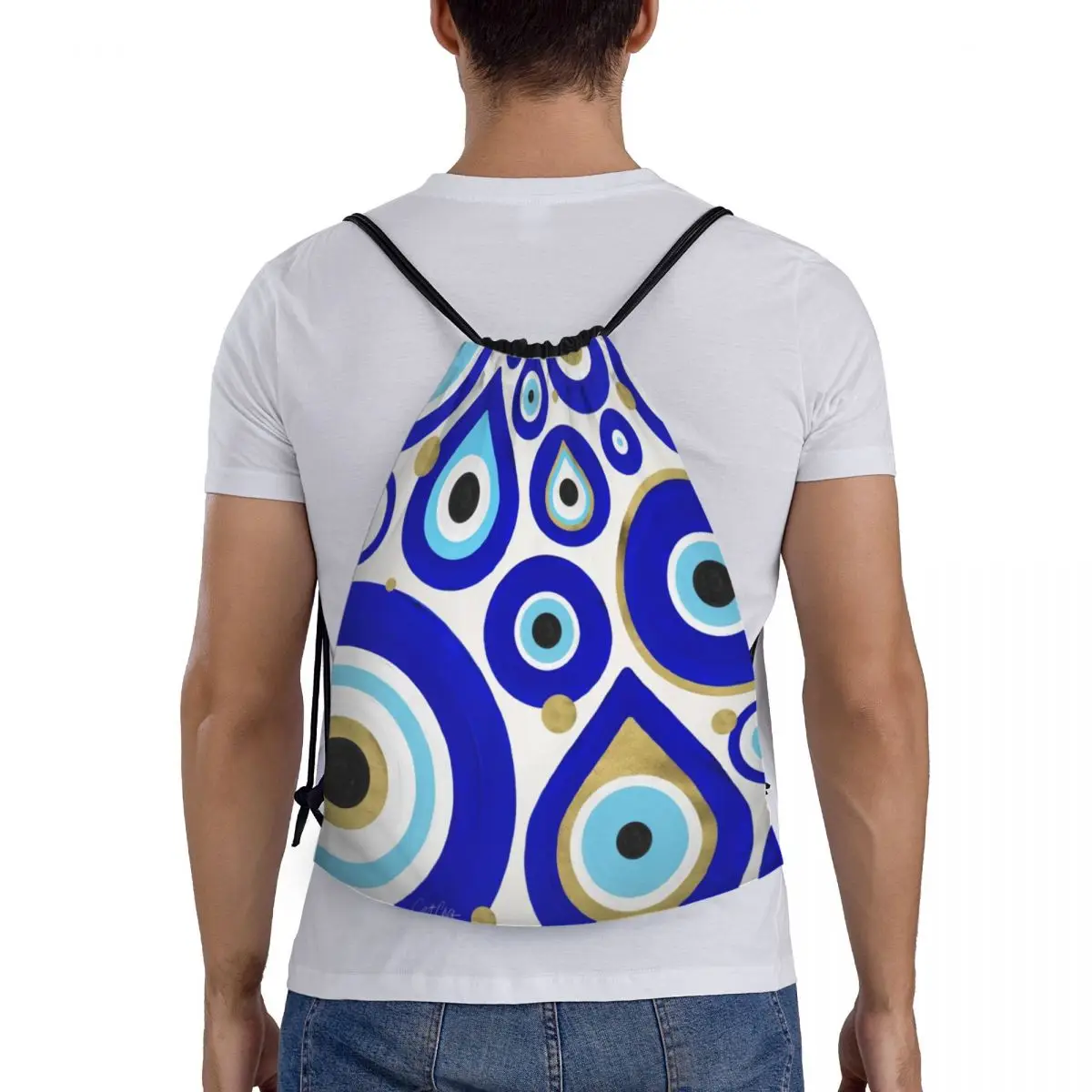 Bolso con cordón blanco con dijes de mal de ojo para hombre y mujer, Mochila deportiva portátil para gimnasio, Moroccan Nazar, mochilas de compras