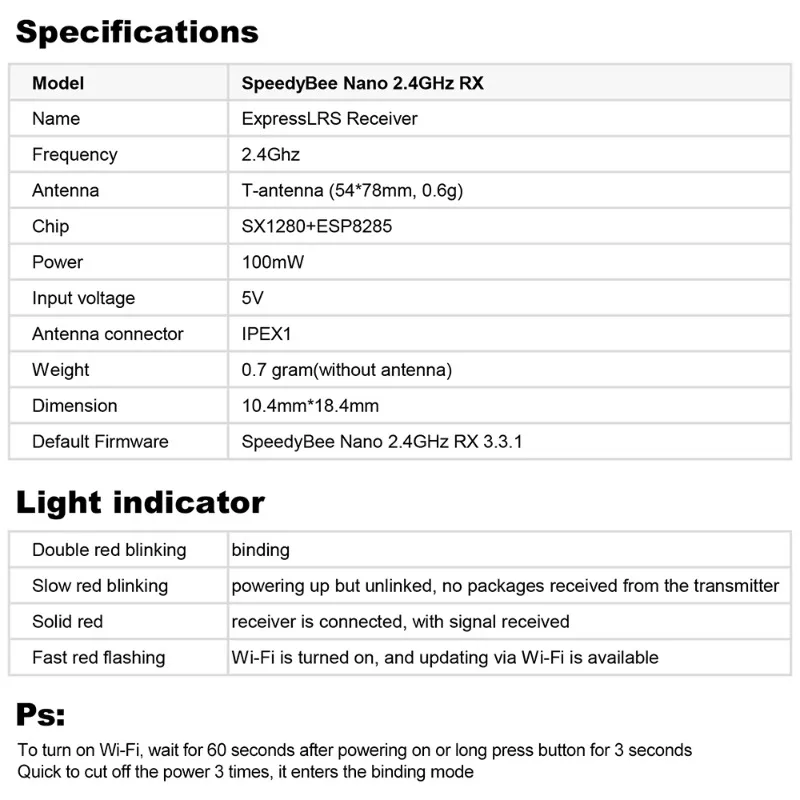 BaMasSpeedyBee Nano 2.4G ExpressLRS ELRS Receiver For FPV Freestyle Long Range Drones