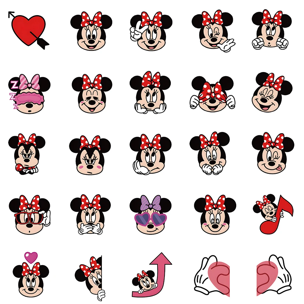 Disney-Minnie Mouse Cartoon Adesivos para crianças, bonito Anime Graffiti, decalque impermeável, brinquedo para telefone, garrafa de água, guitarra, 10 pcs, 30 pcs, 60pcs