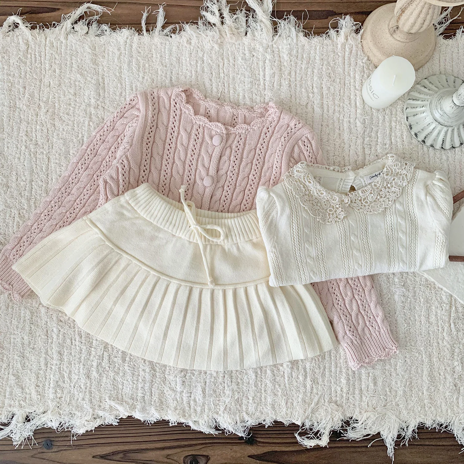 2026 Spring Casual Children Sweater Pink Cable Knit Openwork Scalloped Neck Cardigan for 6M-4T Girls Soft Kids Clothes 3 2026 Spring Casual Children Sweater Pink Cable Knit Openwork Scalloped Neck Cardigan for 6M-4T Girls Soft Kids Clothes 3