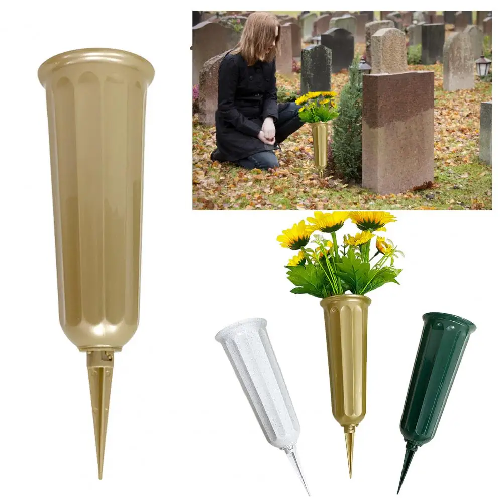 Flower Holder with Spike Memorial Day Cemetery Flower Vase Reusable Bouquet Holder Insert for Graveside Headstone Lawn Decor