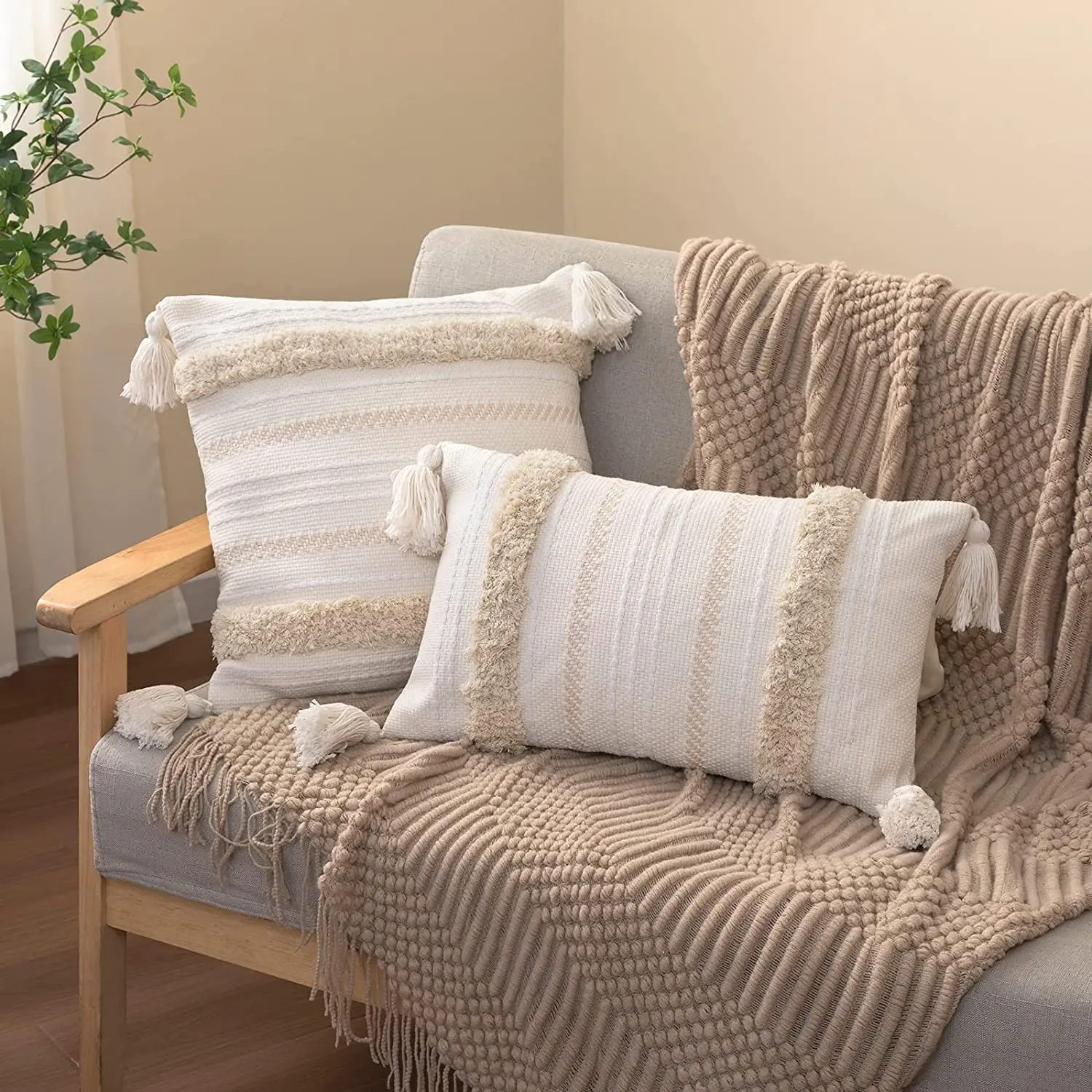 100% Cotton Tufted Tassels Cushion Covers Geometric Pattern Decorative Home Decor Items Vintage Bohomian Pillowcases 45x45cm