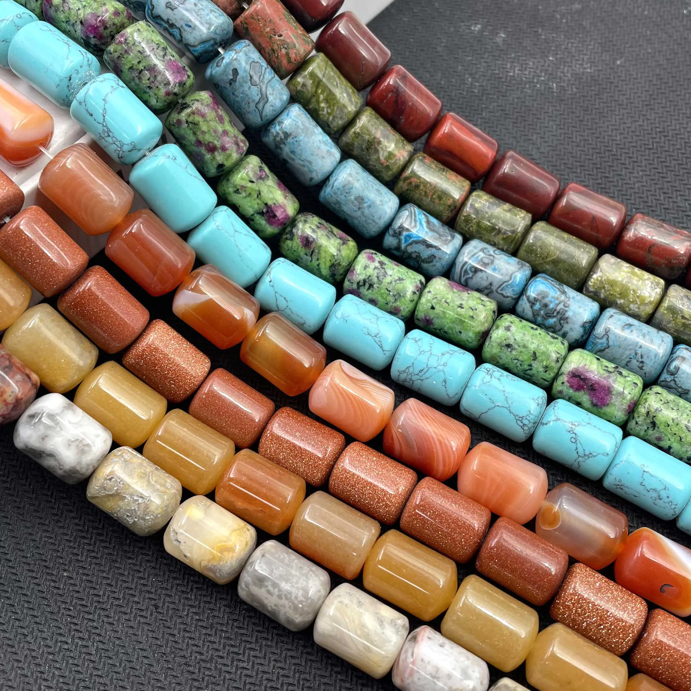 Natural Stones Cylinder Shape Agates Jades Loose Spacer Beads For Jewelry Making DIY Chakra Bracelet Necklace Accessories