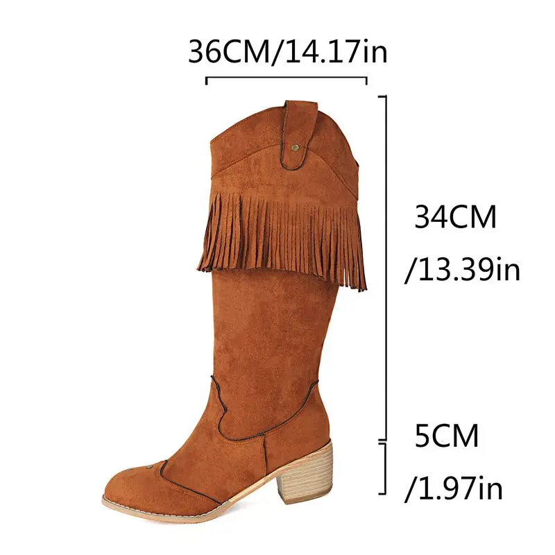 REAVE CAT 2026 Design Women Knee High Boots Round Toe Block Heels 5cm Flock Suede Tassels Slip On Big Size 44 45 46 Daily Bota