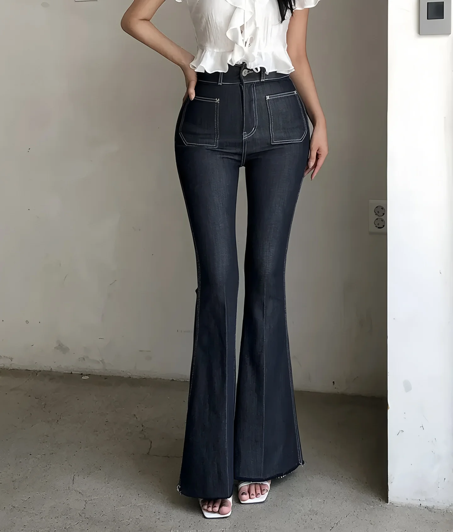 Hohe Taille Bell Bot Jeans Damen Winter Schlankheitshose Lange Legging Trendige Jeanshose Straight Fit Erwachsene Übergröße