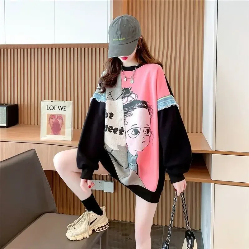 

Women's Loose Large Size Tops Spring and Summer New Thin Sweater Korean Edition Trendy Lazy Style Shirt Indie Clothes for Teens