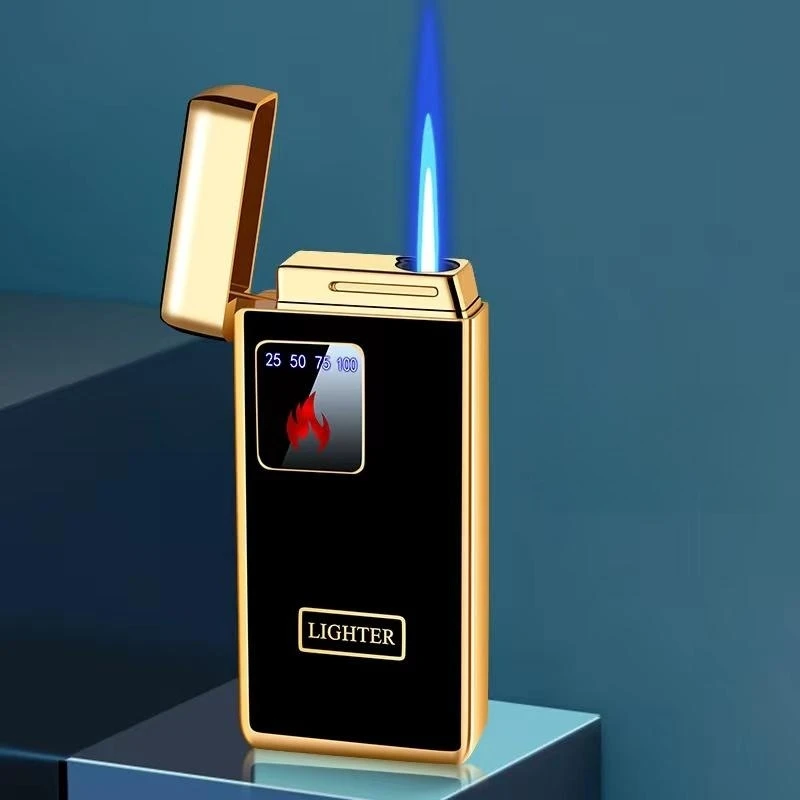 Metal Windproof Blue Flame Butane Gas Lighter Digital Battery Display Touch Sensing Ignition USB Charging Smoking Accessories