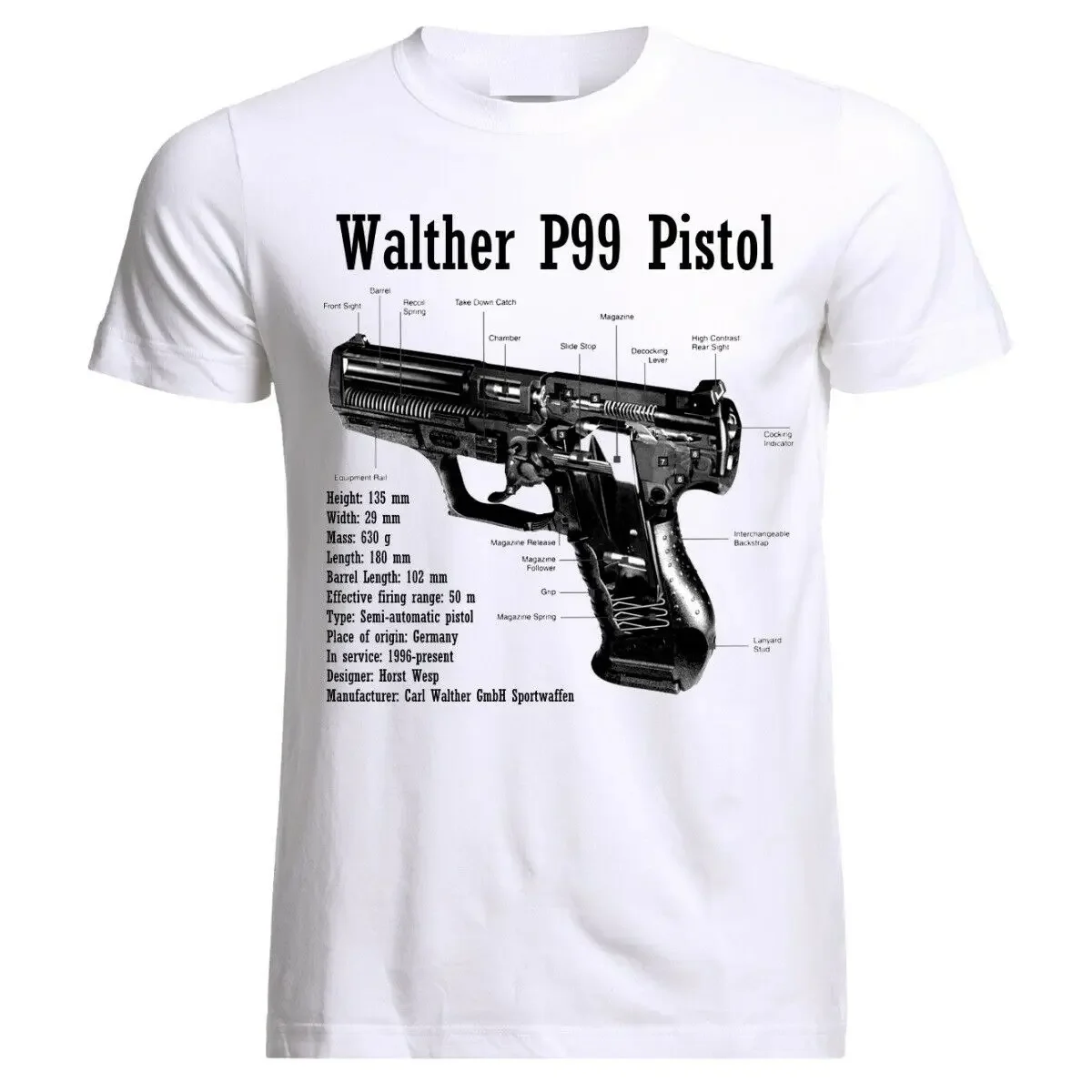 Walther P99 Pistol Blueprint Patent Handgun T-Shirt 100% Cotton O-Neck Short Sleeve Summer Casual Mens T-shirt Size S-3XL