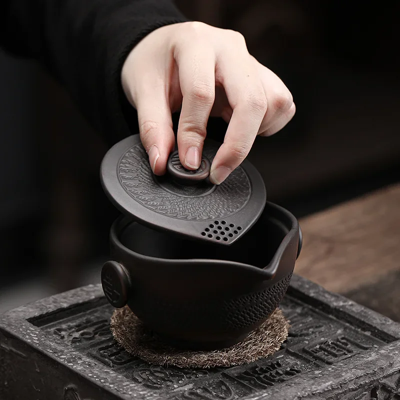 Purple Pottery Blessed Pot Chinese Retro Handmade Blind Ceramic Pot Cover Bowl Tea Bowl Cup Kettle Tea Pot Tea Kettle