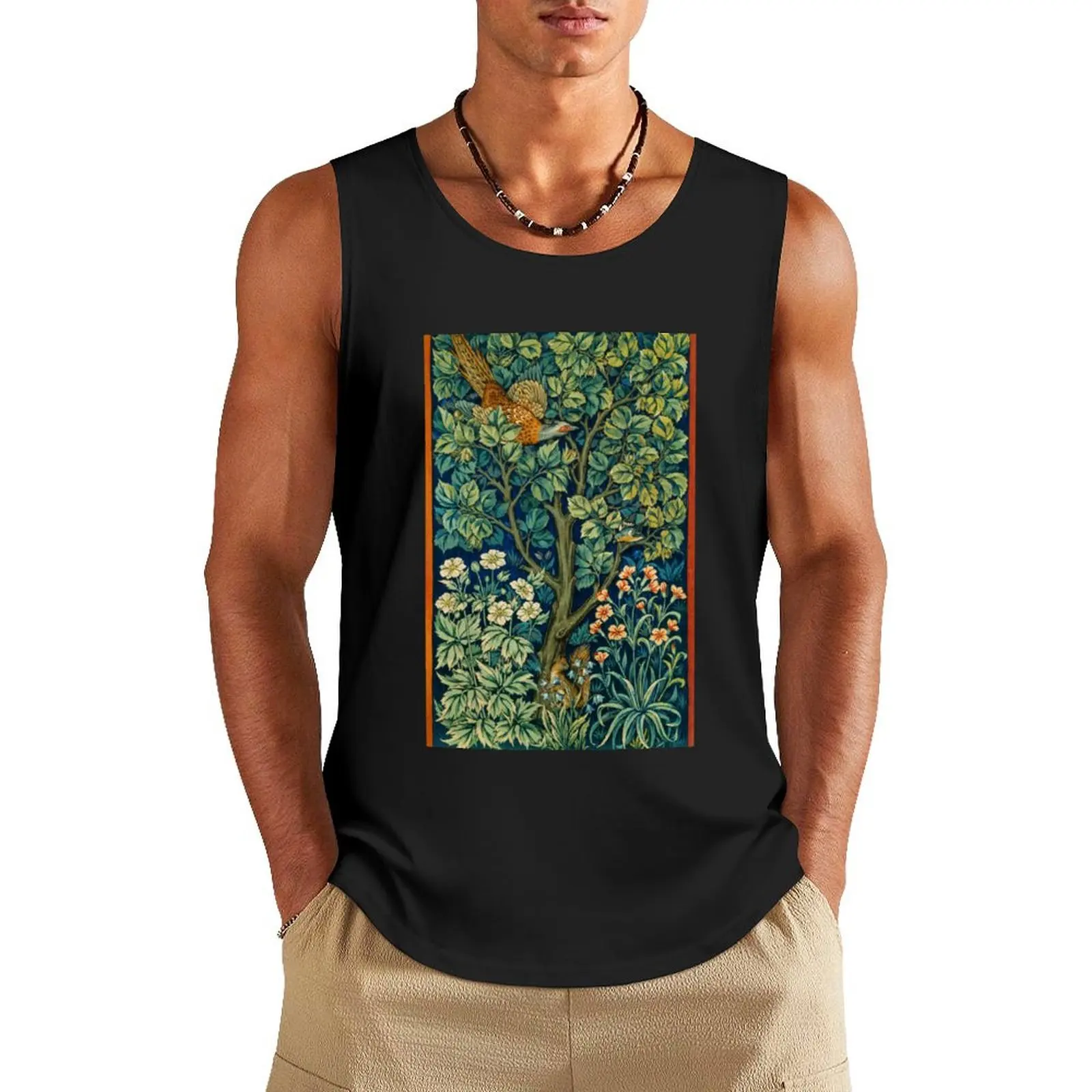 William Morris Pheasant Woodland Scene Vintage Textile Tank Top summer clothes for men t-shirts man Men's t-shirts T-shirt male