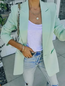 נשים בלייזר קוריאה מקרית עבודת הלבשה עליונה מוצק יחיד חזה בסיסי כל התאמה פשוט אופנה טרייל אלגנטי חדש מעיל 2022