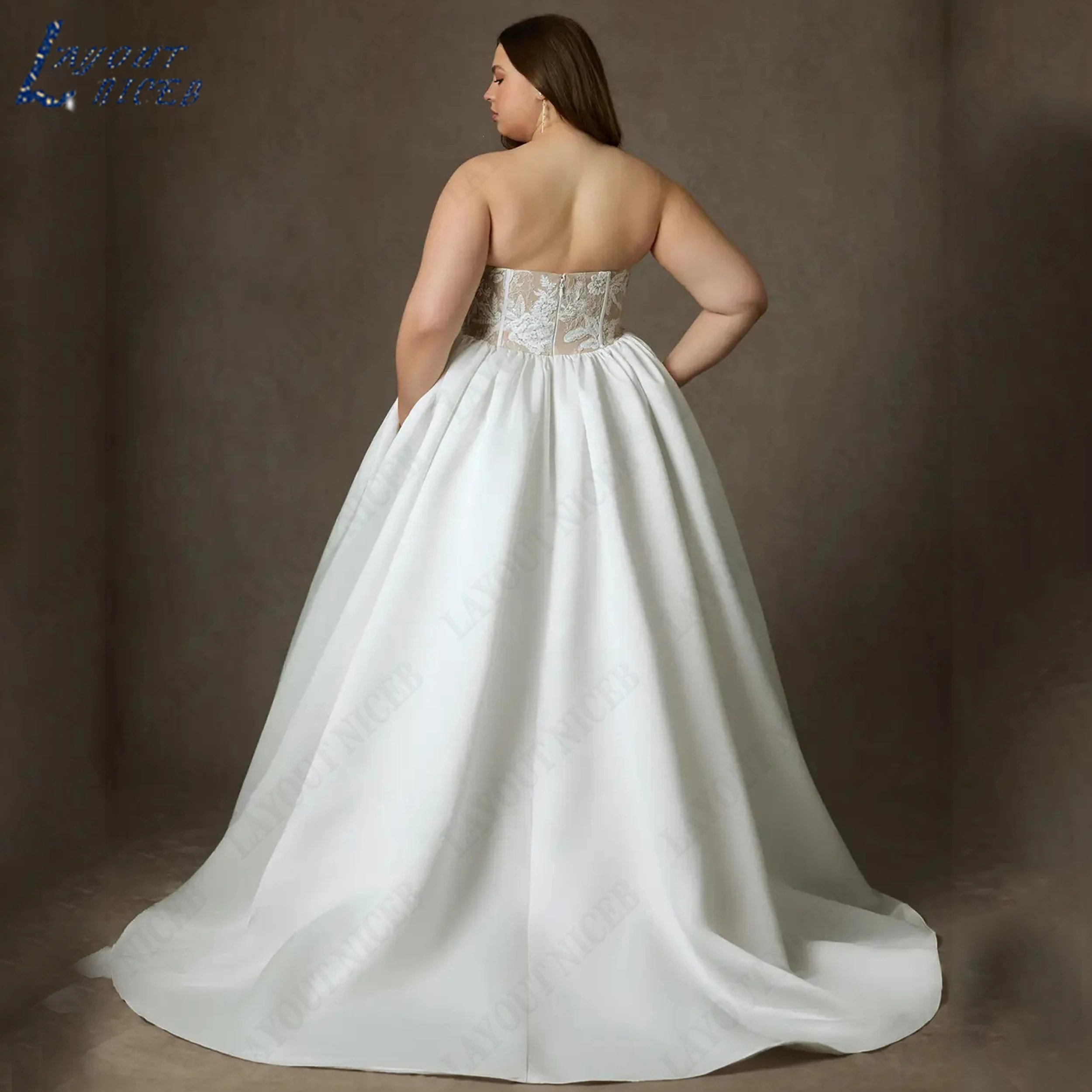 LAYOUT NICEB Satin Ball Gown Wedding Dress Plus Size Elegant Bridal Gown Strapless Applique Customized свадебное платье