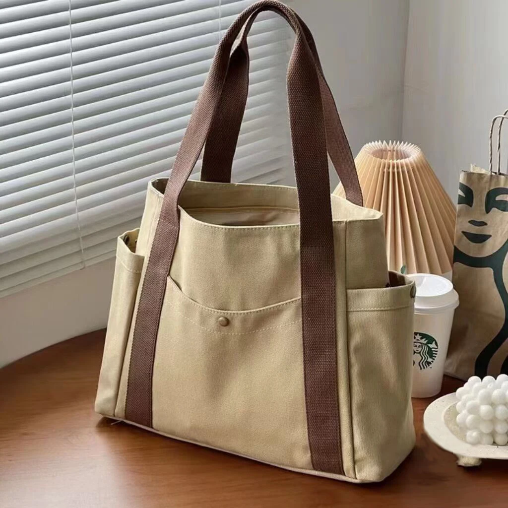 Large Capacity Tote Canvas Bag For School Work Commuting Student Outfit Carrying Bag Single Shoulder Book Shopping Tote Bag