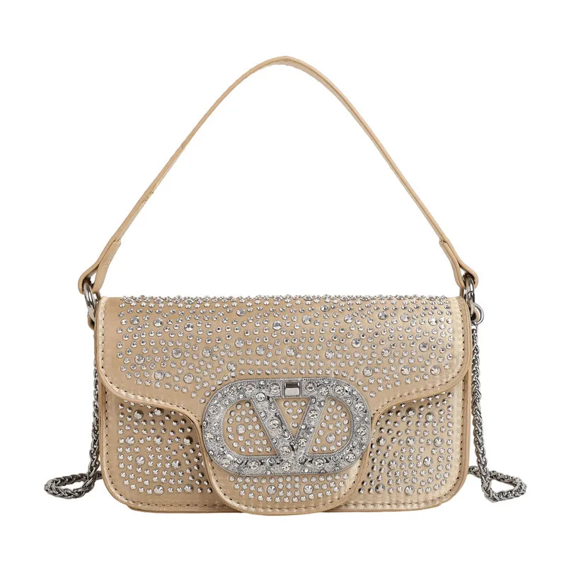 ​ Квадратная женская сумка со стразами, регулируемый ремешок-цепочка, кошелек через плечо, маленький шикарный кошелек из веганской кожи на день