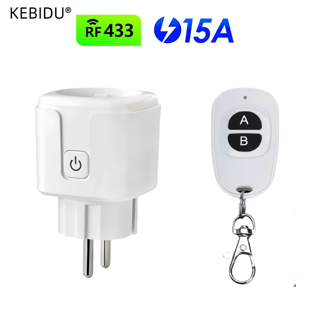 RF 220V 15A Electrical Socket 433MHz Wireless Remote Control Plug 4000W EU FR Standard for Home LED/Light/Fan/Lamp ON OFF