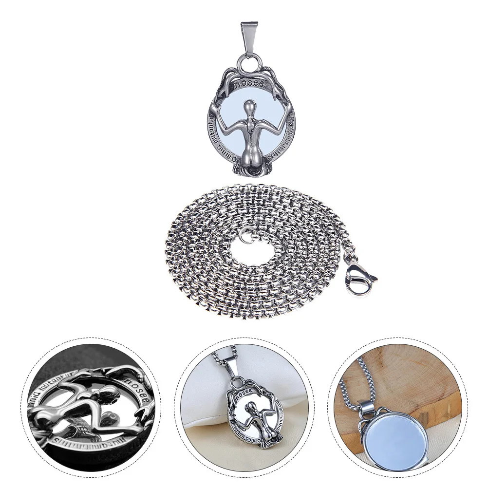 

2Pcs Women Pendant Necklace Retro Hip Hop Style Stainless Steel Mirroring Pendant Decoration for Party Birthday Gift