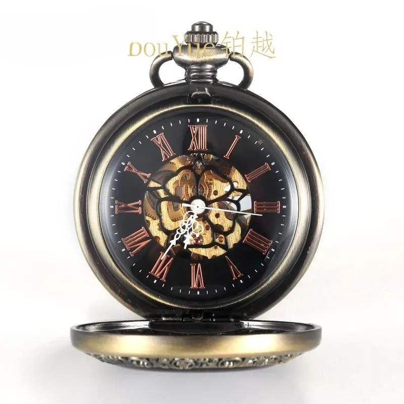 Retro Mechanical Pocket Watch Stainless Steel Wood Case Silent Flip Cover Vintage Luxury Timepiece Classic Gift for Men Women