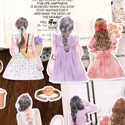 Etiqueta de mano de 20 piezas para niños, pegatina de chica verde de dibujos animados, Material de decoración Ins, libro para estudiantes, juguetes decorativos
