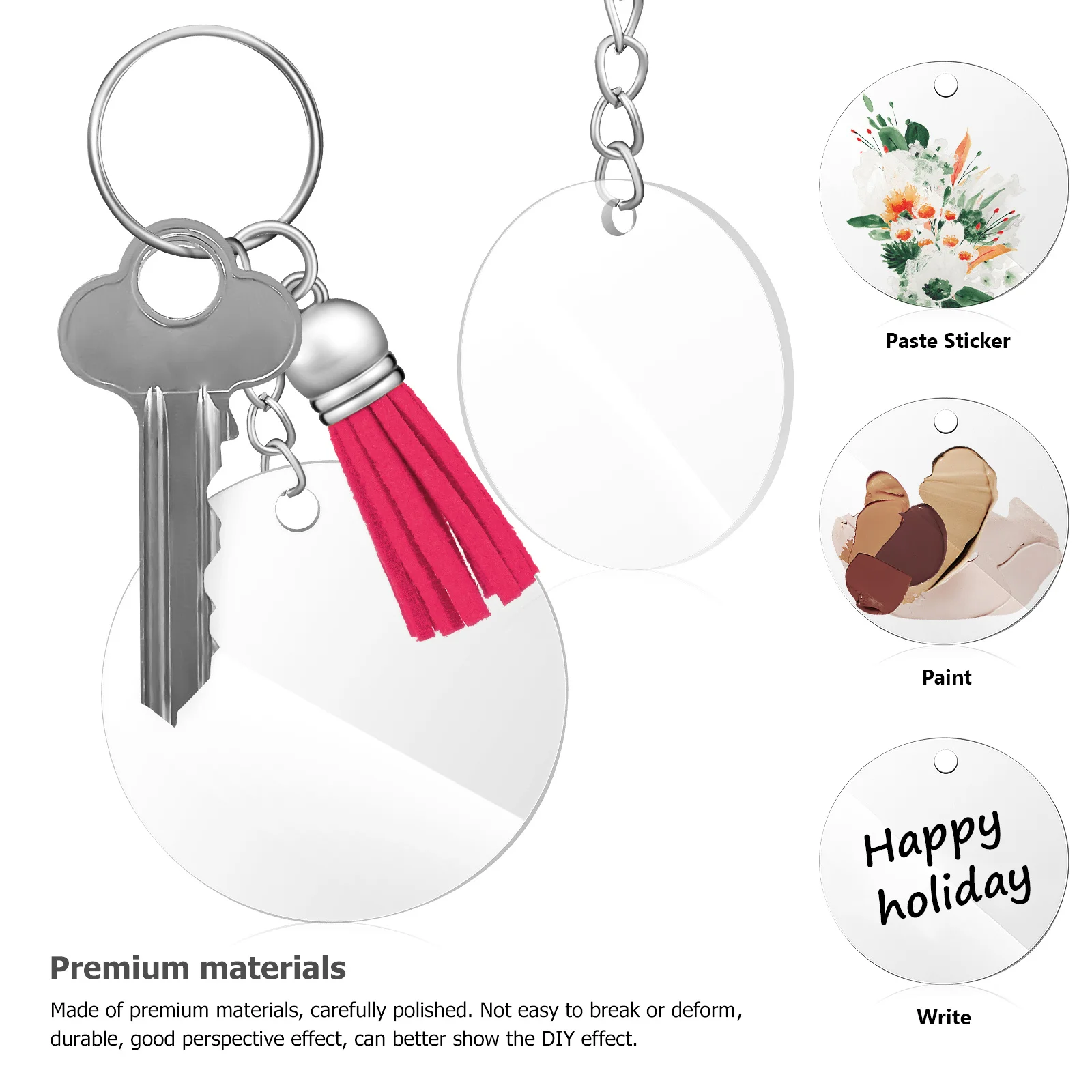 

120Pcs Acrylic Keyring Blanks Clear Circle Heart Shape with Tassels Jump Rings DIY Craft Supplies Gift Acrylic Blanks