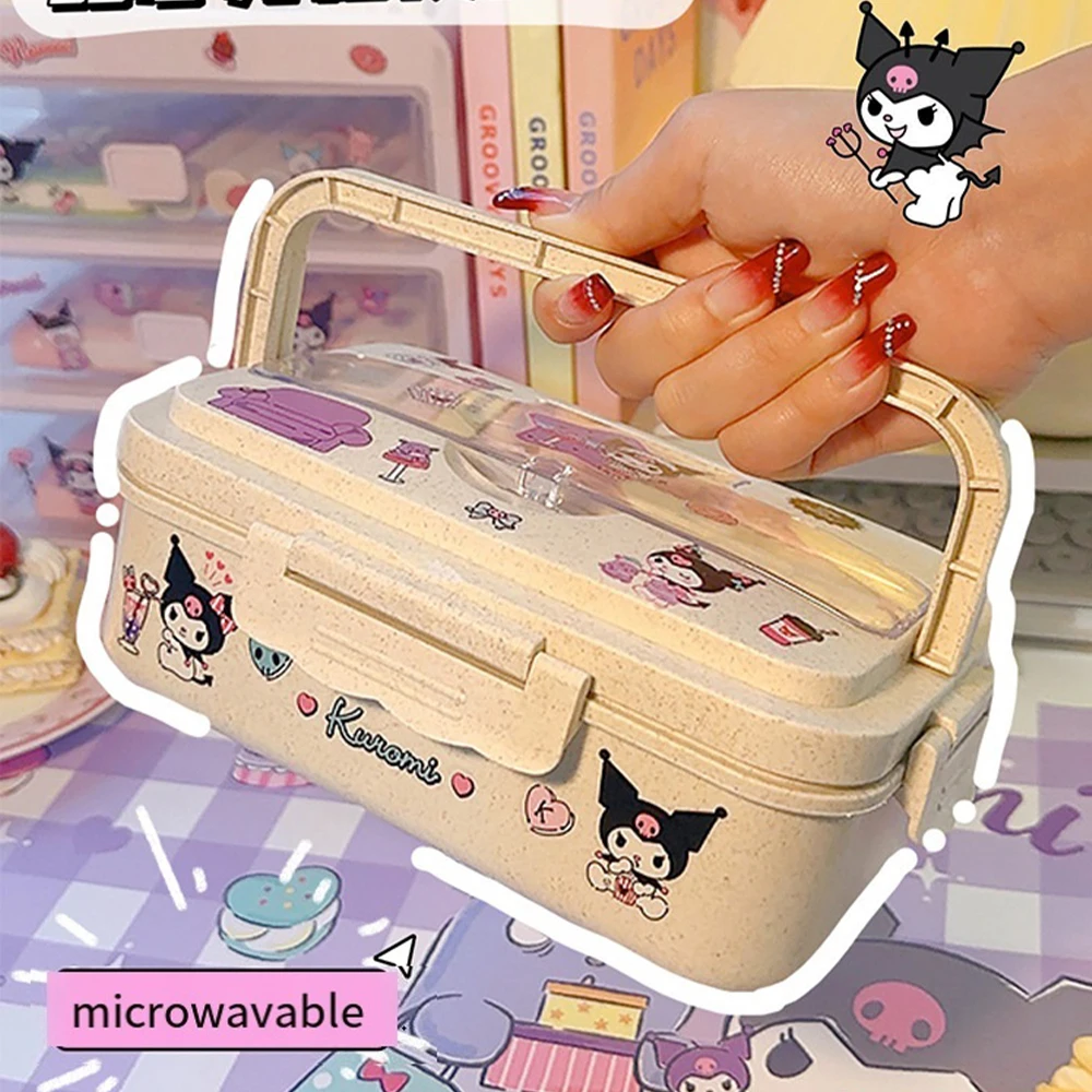 Sanrio Kawaii Lunch Box Kuromi Cinnamoroll My Melody Lanch Box Kids School Student Cute Eco-Friendly Bento Box Tableware Gift