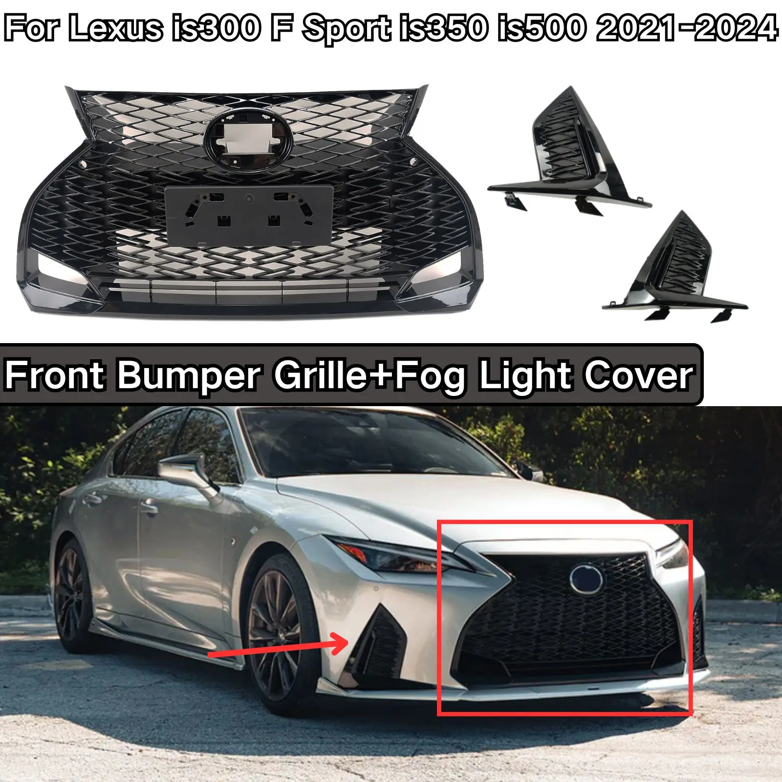 

Front Bumper Grille Fog Light Cover For Lexus Is300 F Sport Is350 Is500 2021-2024 Car Accessories Body Kit Left Right New