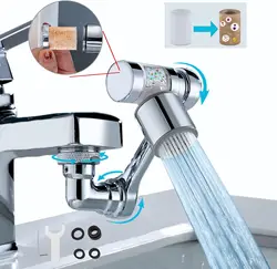 New Universal 1080° Swivel Faucet Extender 2 Water Outlet Modes Faucet Aerator Extension with Filter Robotic Arm Bathroom Splash