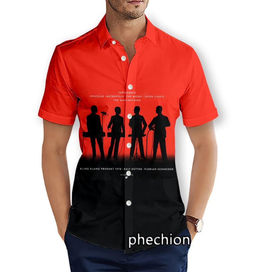 phechion Mens Short Sleeve Beach Shirts Kraftwerk Rock 3D Print Casual Shirts Fashion Streetwear Men Tops X248