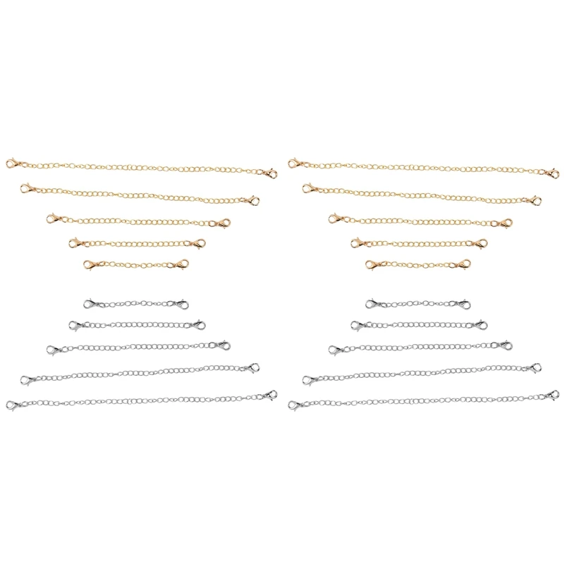 AOAO-24Pcs Chain Extender, 6 Sizes Stainless Steel Bracelet Necklace Extender For DIY Jewelry Making, Silver And Gold