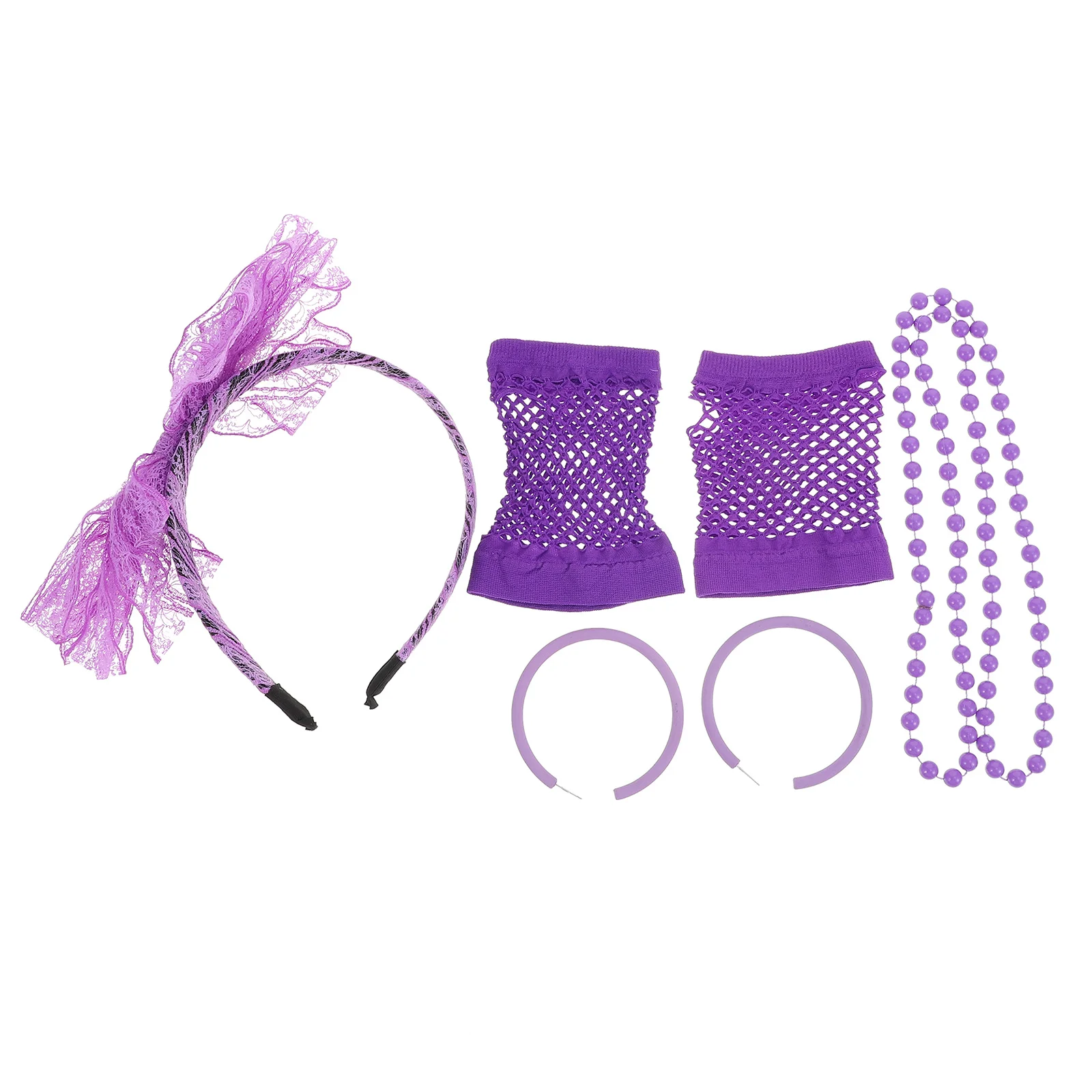 

1Set Neon Party Style Earrings Lace Bow Headband Necklace Fishnet Gloves Fancy Women Cosplay Party Accessory Lace Bow Headband