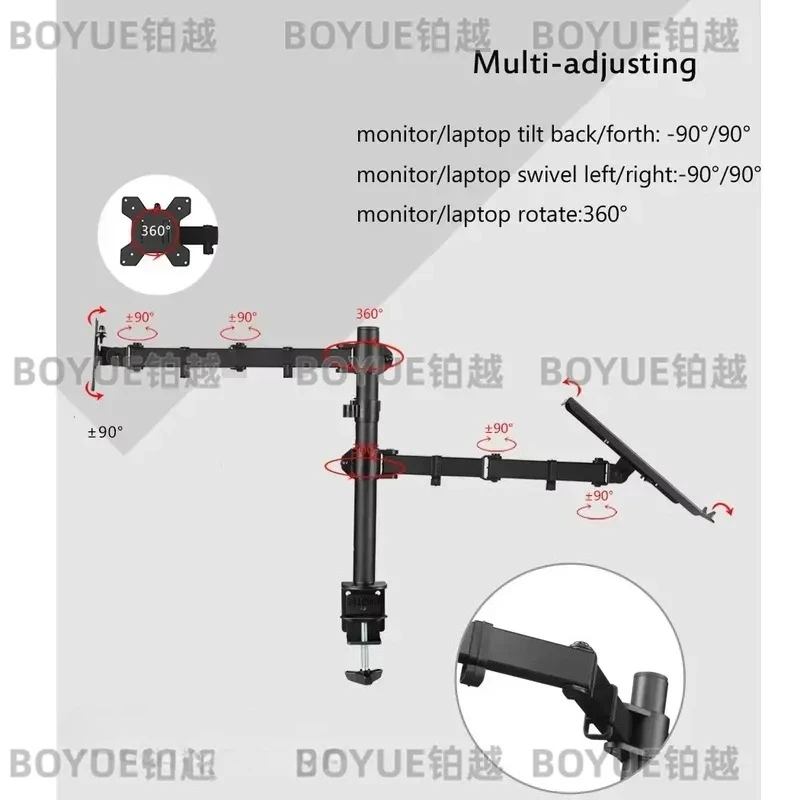 Adjustable Laptop Monitor Stand Dual Screen Desk Mount Rotating Metal Arm Clamp Holder for 10 to 27 Inch Display Ergonomic