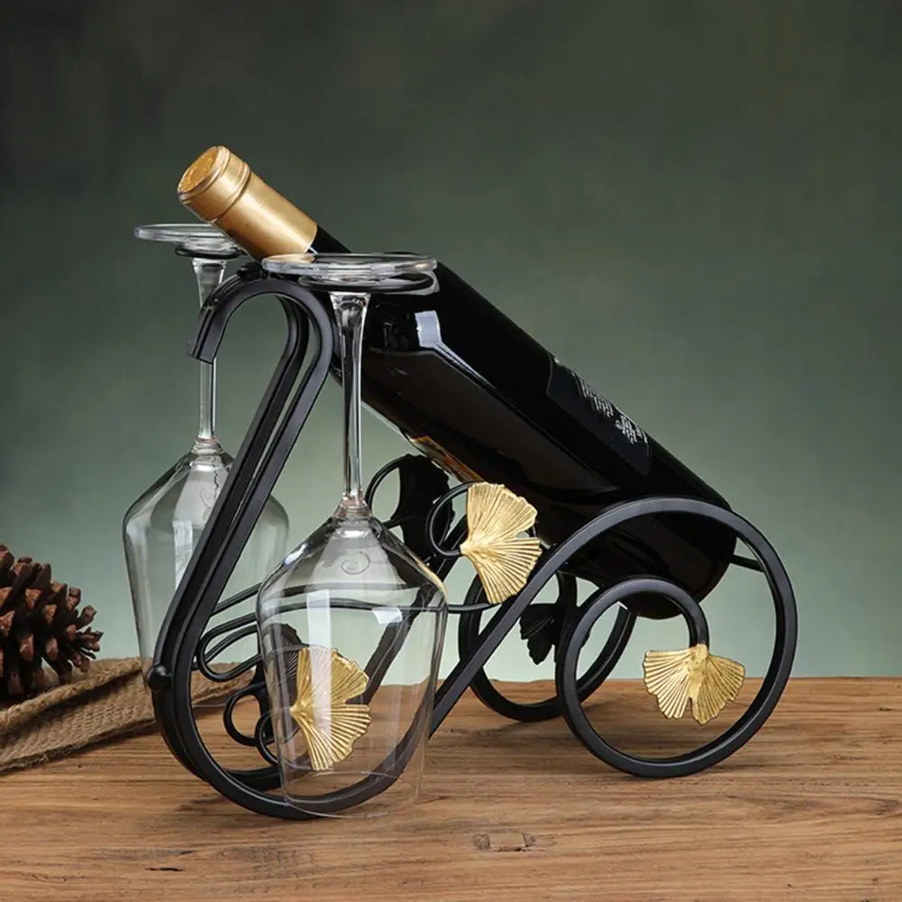 Wine Rack Iron Triangular Base Wine Holder Retro Swan Bicycle Wine Rack with Glass Holder Decorative Lady Bottle Stand for Home