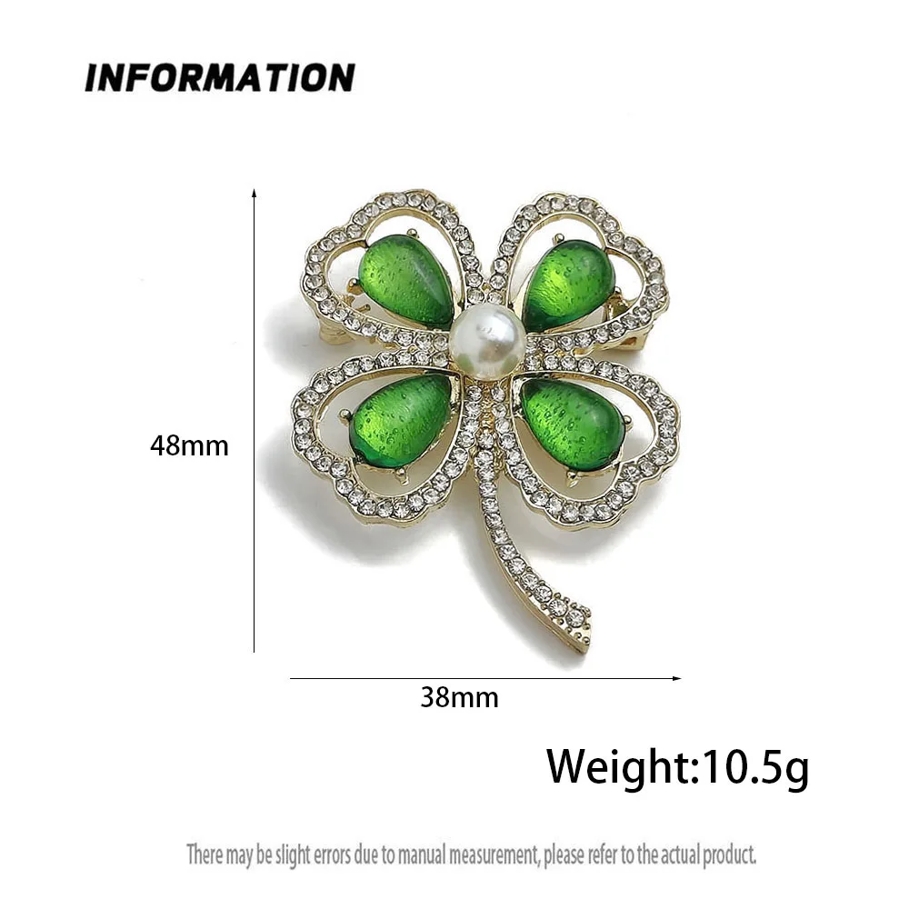 Fashion rhinestone lucky clover brooch, fun bag badge, elegant coat and suit pin for men and women, a joyful gift for friends