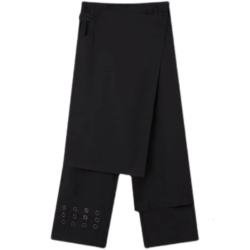 Pantalones de falda doble con cordones para hombre, pantalón informal holgado de cintura media con botones personalizados, tendencia de otoño, 2022