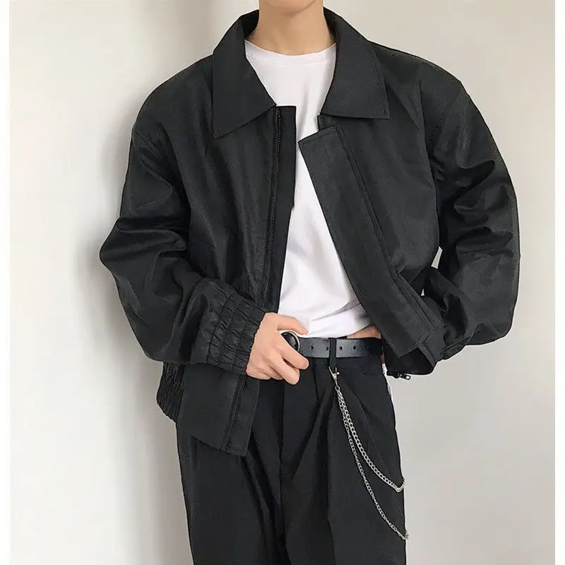 2024 Autumn Winter New Men's Turn-down Collar Solid Color Pockets Spliced Zipper Trendy Classic Loose Long Sleeve Casual Jackets