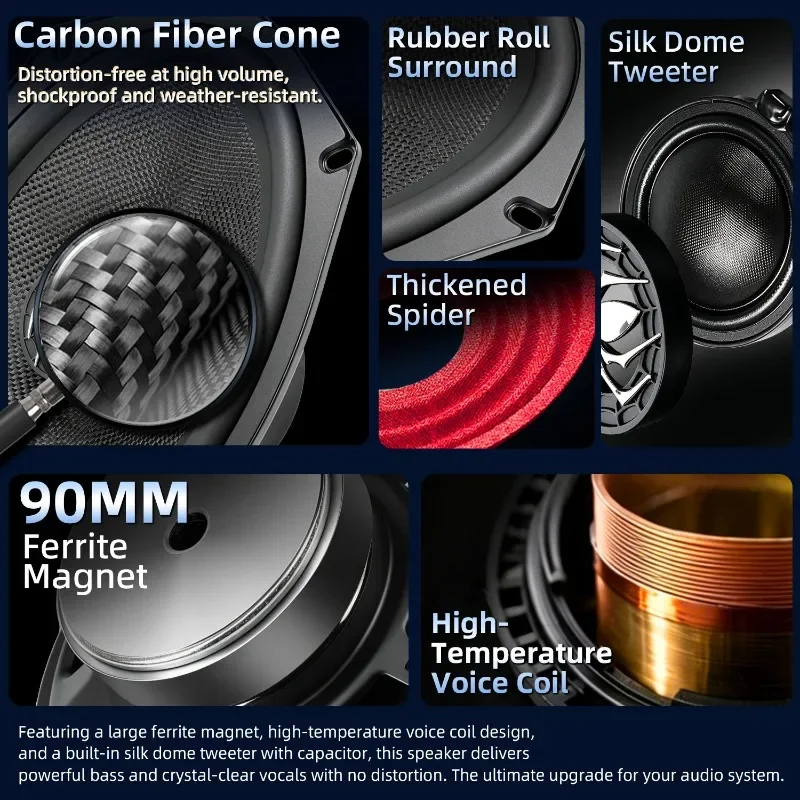 WdiYa 2 Pcs 6×9 Inch Coaxial Speaker Peak 800W 2 Way  Car Speakers 4 Ohm Carbon Fiber Cone Component Hifi Home Music Sound