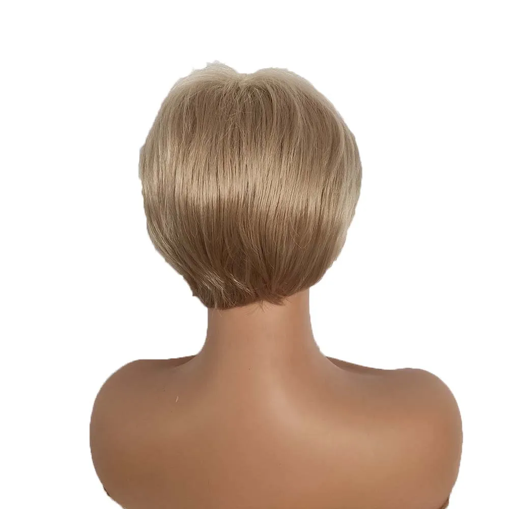 30cm Short Ombre Blonde Wig Synthetic Bob Straight Hair With Bangs Women Natural Daily Wear Wig