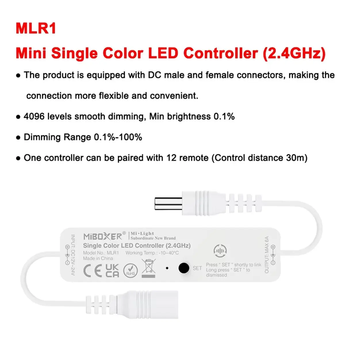 ABAN  MLR2 DC12-24V Mini 2.4GHz Wireless Tuya APP Remote Dim Controller for Single Color Led Strip Light