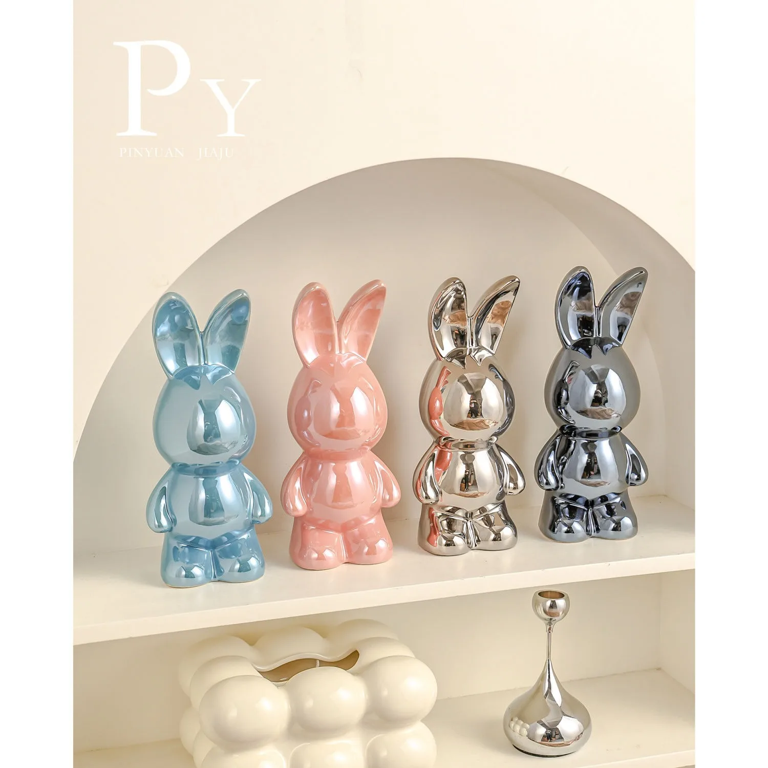 Ins Nordic Fashion Colorful Rabbits Tray Figurines Luxury Home for Living Room Bedroom Decor Ornament Animal Statues