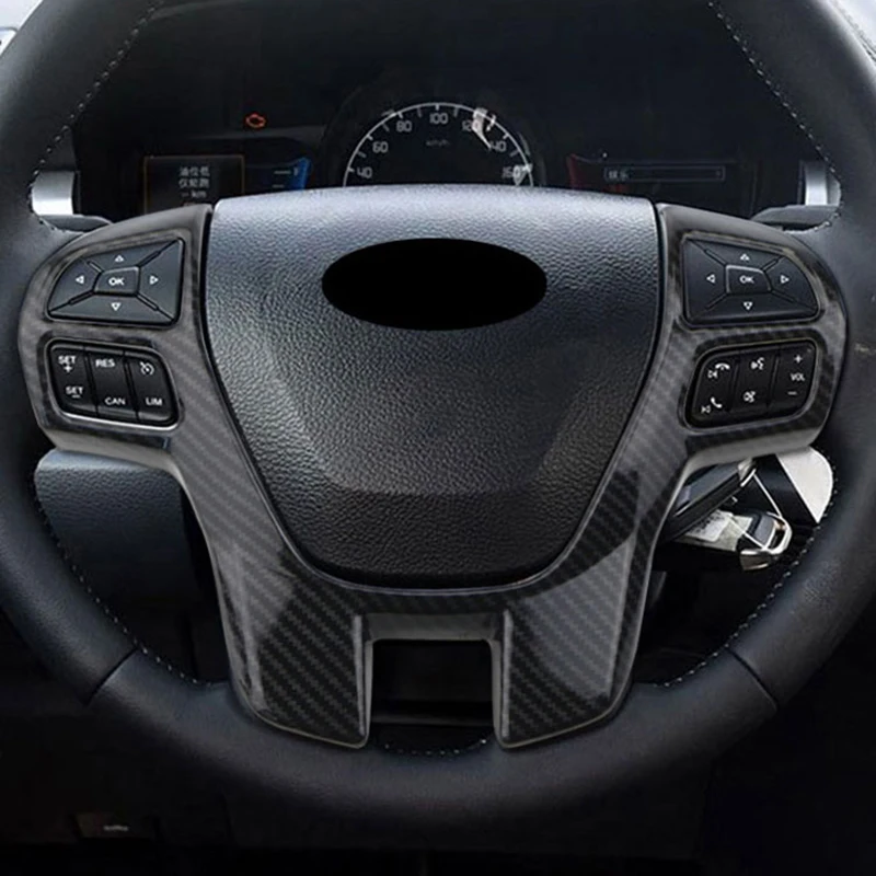 

Carbon Fiber Steering Wheel Cover Trim Frame Decorator Sticker Car Accessories For Ford Ranger Everest Endeavour 2015+-A67F