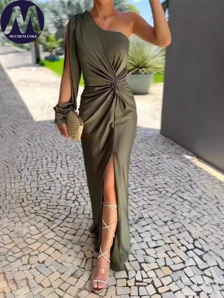 

Elegant Womens Dresses 2025 Summer New Sexy Slanted Shoulder Sleeveless Dress Fashionable Slim Fit Tie A Knot Women's Dresses