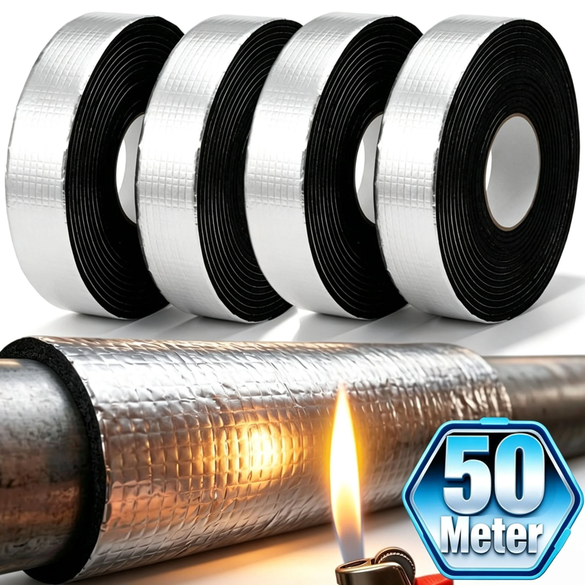 50M Winter Pipeline Insulation Tape Outdoor Foam Keep Warm Pipes Aluminum Foil Black Fire Protection Strong Tape Waterproof