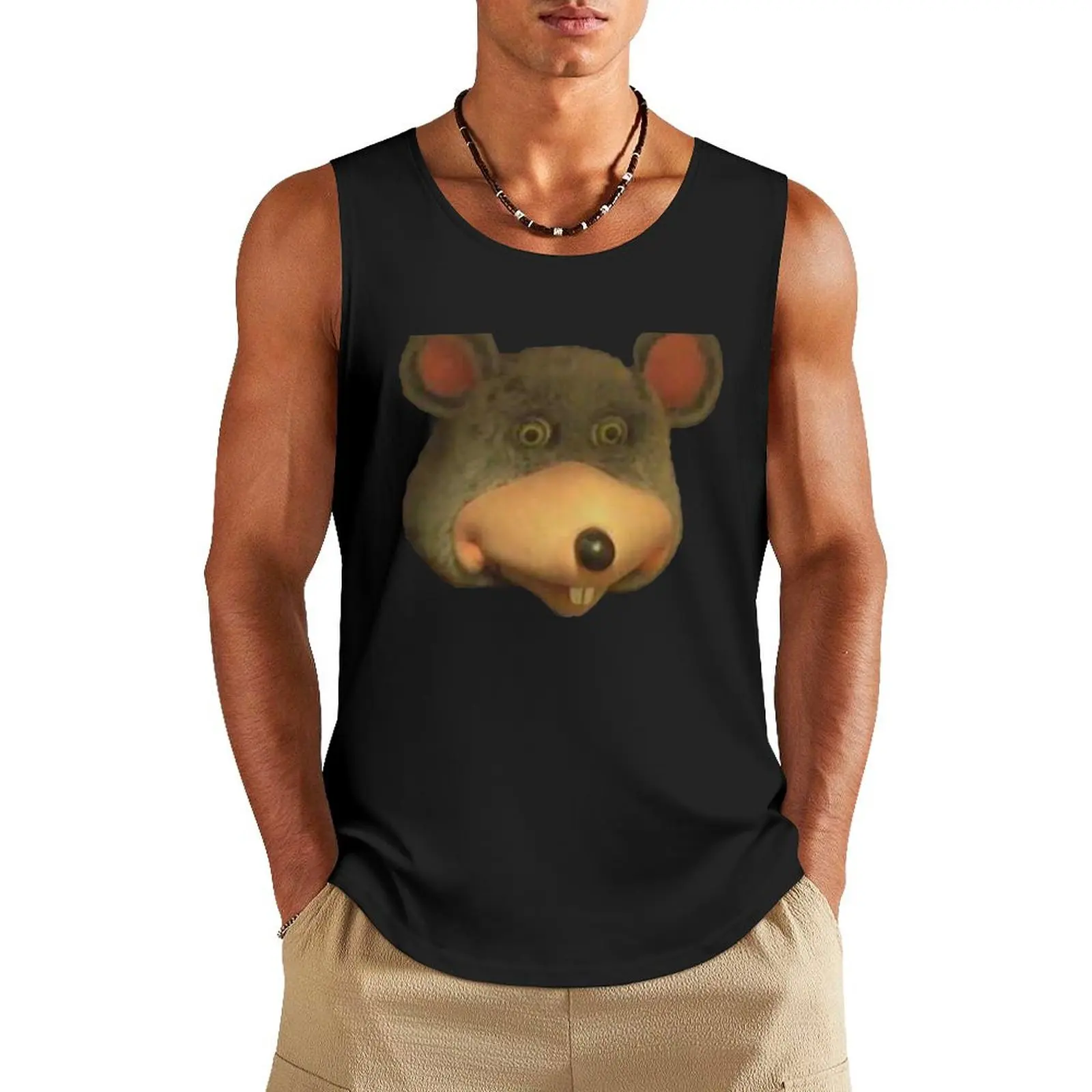 

Chuck E. Cheese Stare Meme Tee Shirt Tank Top Men sleeveless tee muscular man